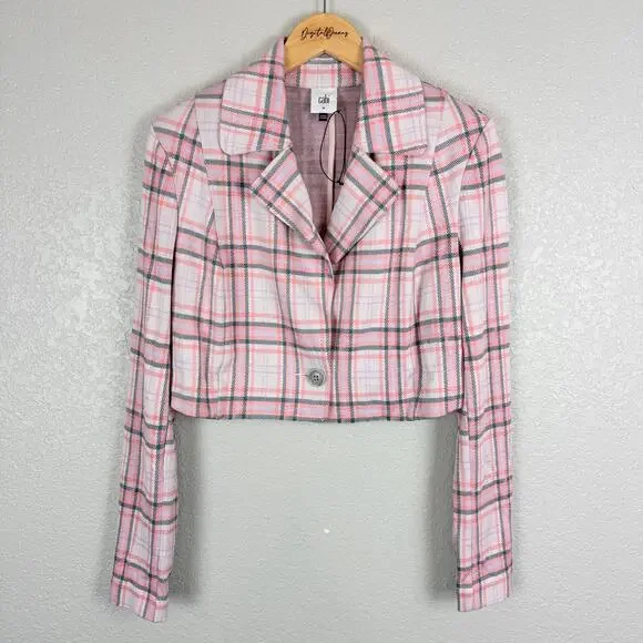 CAbi Playdate Crop Jacket + Pant Set Plaid Cheer Pink M Coquette Preppy Spring - Picture 9 of 16